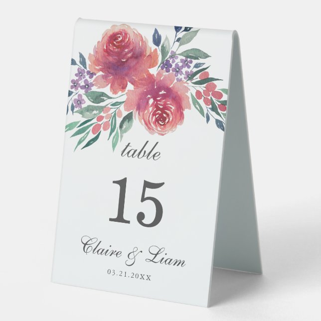 Romantic Watercolor Floral Country Wedding  Number (Front)