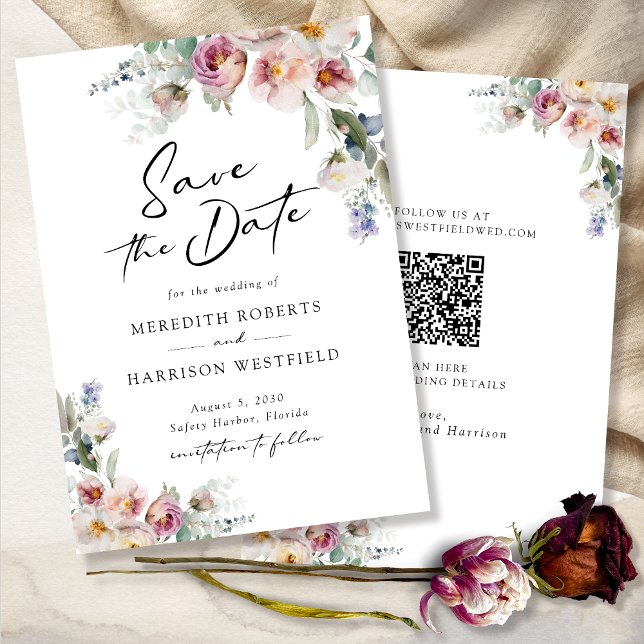 Romantic Watercolor Floral Eucalyptus Wedding Save The Date (Romantic Watercolor Floral Eucalyptus Wedding Save The Date)