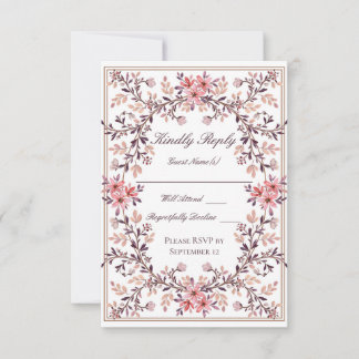 Romantic Watercolor Floral Frame on Cream-Fall RSVP Card