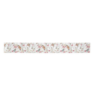 Romantic Watercolor Floral Garden and Butterflies Satin Ribbon