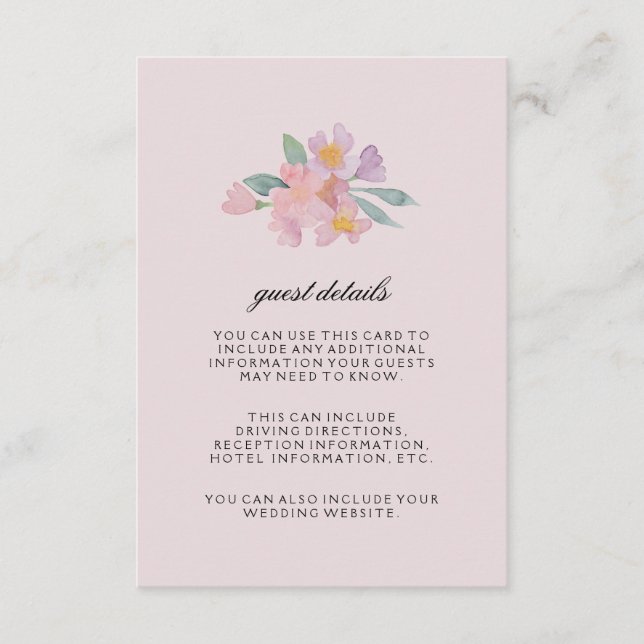 Romantic Watercolor Floral Guest Details Card (Front)