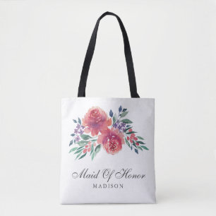 Romantic Watercolor Floral Maid Of Honour Tote Bag