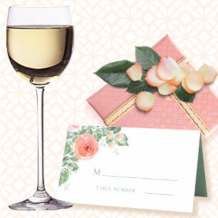  Romantic Watercolor Floral Monogram Green Coral Place Card