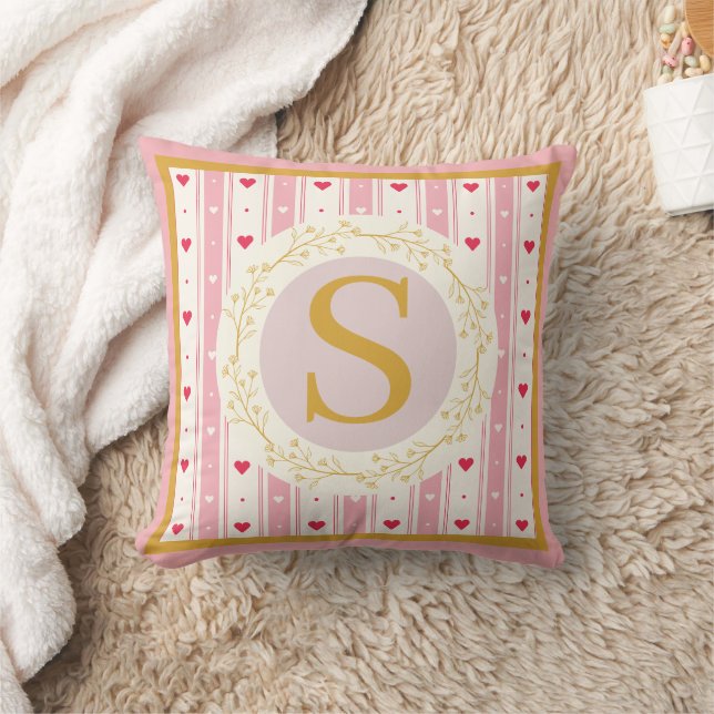 Romantic Watercolor Floral Monogram Keepsake Gift  Cushion (Blanket)