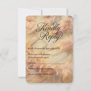 Romantic Watercolor Floral Pearls Feathers Wedding RSVP Card