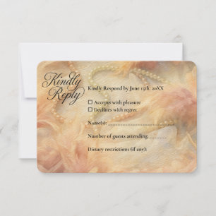 Romantic Watercolor Floral Pearls Feathers Wedding RSVP Card