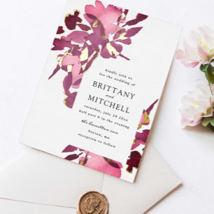 Romantic Watercolor Floral Plum Gold