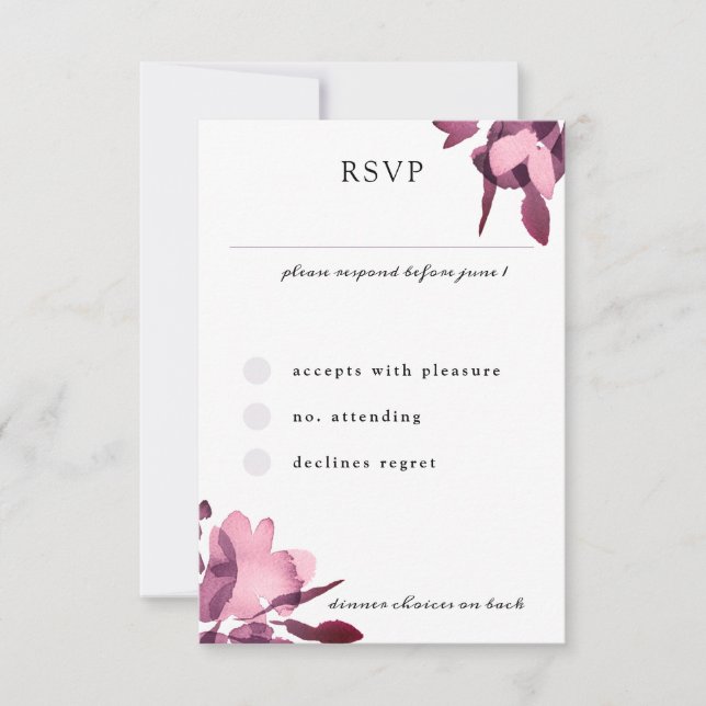 Romantic Watercolor Floral Plum Wedding RSVP Card (Front)