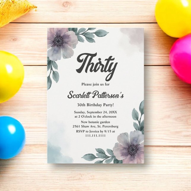 Romantic Watercolor Floral Purple 30th Birthday Invitation (Creator Uploaded)