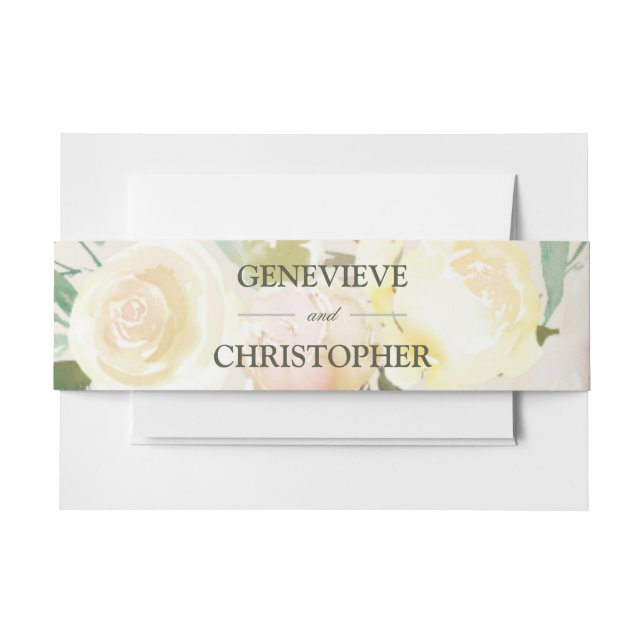 Romantic Watercolor Floral Rose Wedding  Invitation Belly Band (Front Example)
