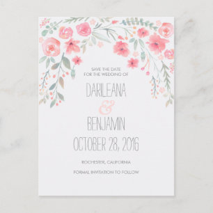 Romantic Watercolor Floral Save The Date Announcement Postcard