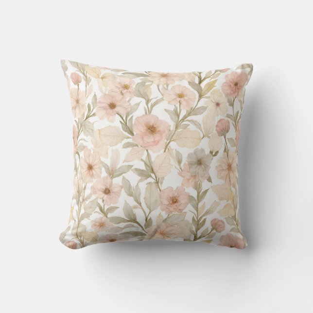 Romantic Watercolor Floral Seamless Pattern in Dus Cushion (Front)