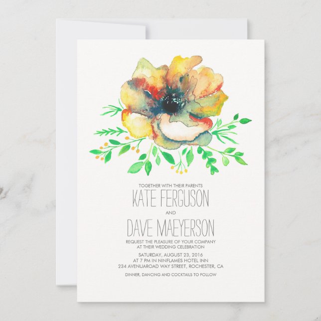 Romantic Watercolor Floral Summer Wedding Invites (Front)
