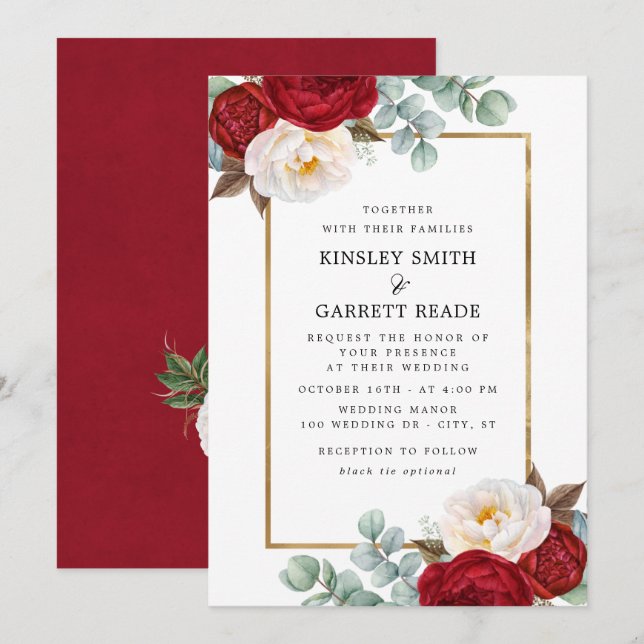 Romantic Watercolor Floral Wedding Invitation (Front/Back)