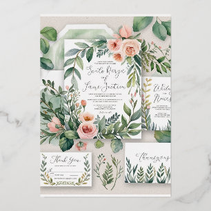 Romantic Watercolor Floral Wedding Invitation Ru