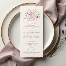 Romantic Watercolor Floral Wedding Menu Card