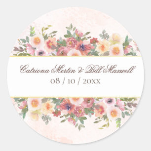 Romantic Watercolor Floral Wedding Sticker