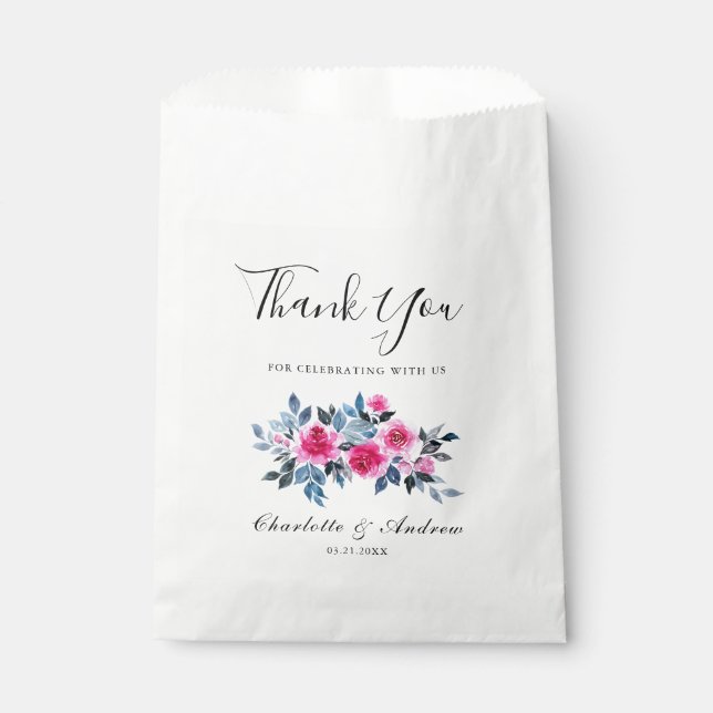 Romantic Watercolor Floral Wedding Thank You Favour Bags (Front)