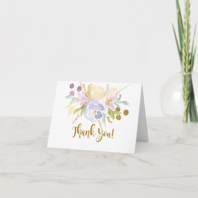 Romantic Watercolor Floral Weddings Thank You (Front)