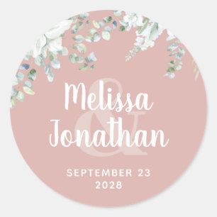 Romantic watercolor floral white flowers wedding classic round sticker