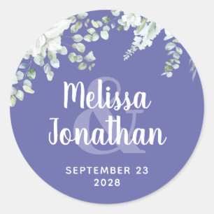Romantic watercolor floral white flowers wedding classic round sticker