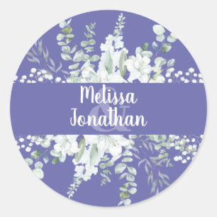 Romantic watercolor floral white flowers wedding   classic round sticker
