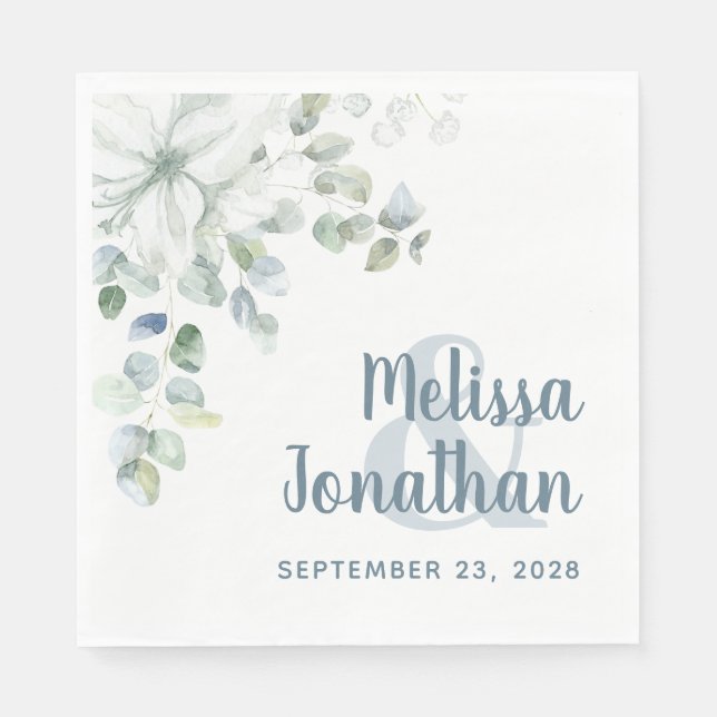 Romantic watercolor floral white flowers wedding n napkin (Front)