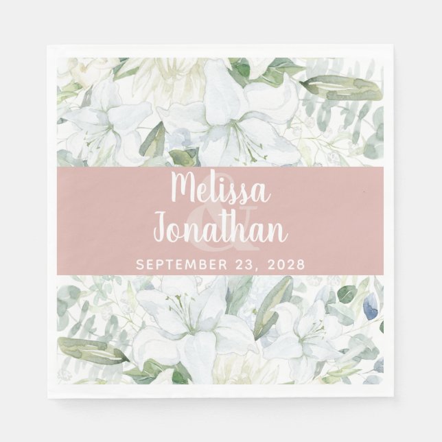 Romantic watercolor floral white flowers wedding   napkin (Front)