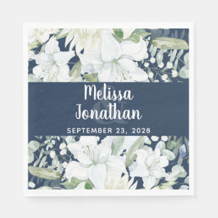 Romantic watercolor floral white flowers wedding napkin