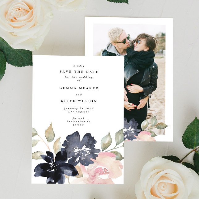 Romantic Watercolor Florals Wedding Photo Save The Date (Creator Uploaded)