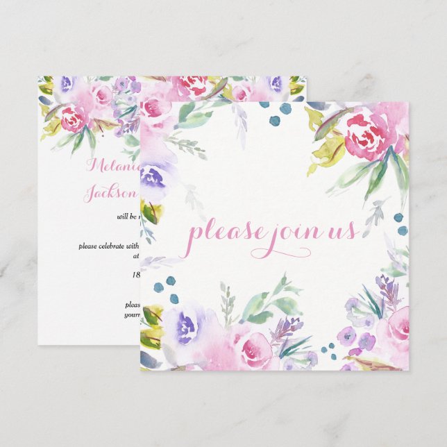 Romantic Watercolor Flower Blossoms Reception Only Invitation (Front/Back)