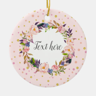 Romantic Watercolor Flower, bohemian Ceramic Tree Decoration