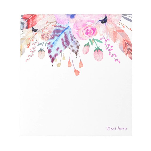Romantic , Watercolor Flower, bohemian floral Notepad (Front)