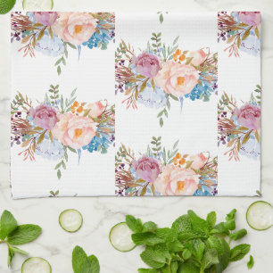Romantic , Watercolor Flower, bohemian floral Tea Towel
