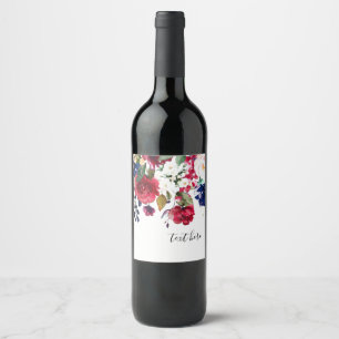 Romantic , Watercolor Flower, bohemian floral Wine Label