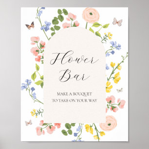 Romantic Watercolor Flower Bouquet Bar Sign