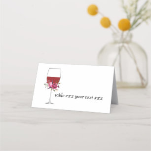 Romantic Watercolor Flower, red wine Place Card