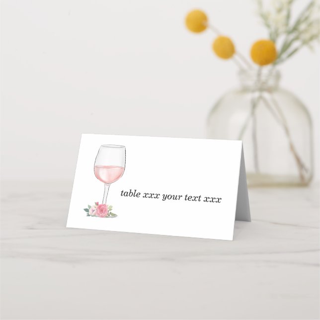 Romantic Watercolor Flower, wine glass Place Card (Front)