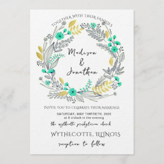 Romantic Watercolor Flower Wreath Wedding Invitation