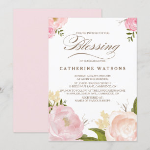 Romantic Watercolor Flowers Blessing Invitation