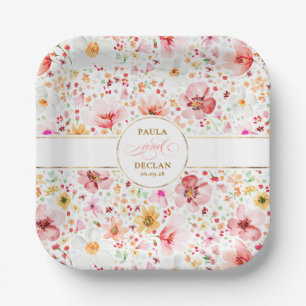 Romantic Watercolor Flowers Boho Garden Wedding Paper Plate