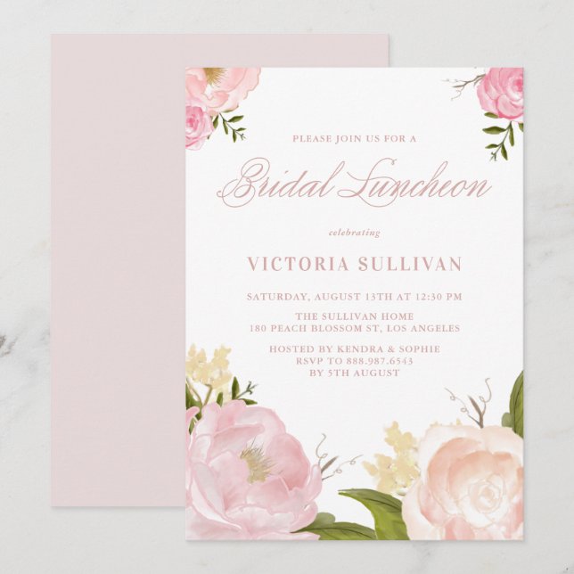 Romantic Watercolor Flowers Bridesmaids Luncheon Invitation (Front/Back)