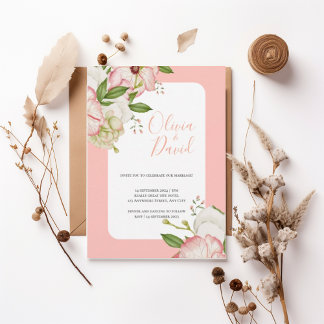 Romantic Watercolor Flowers Elegant Script Invite