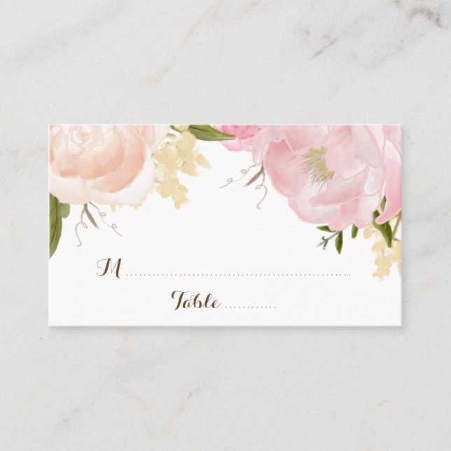 Romantic Watercolor Flowers Escort Card - CUSTOM (Front)