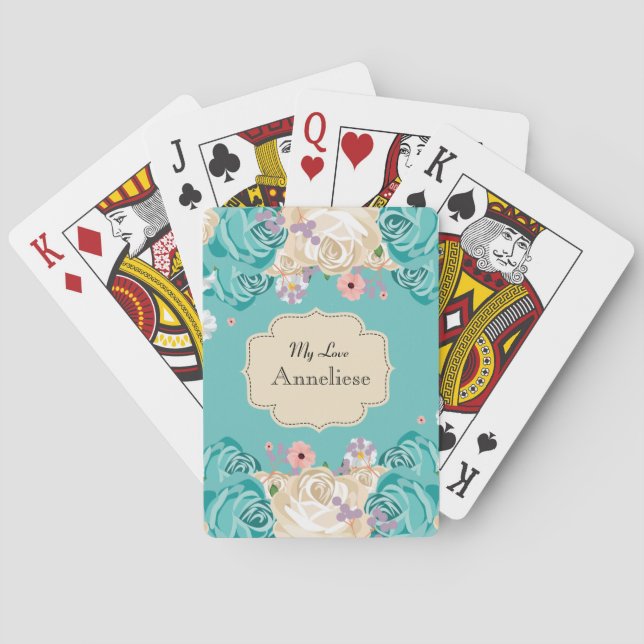 Romantic Watercolor Flowers Floral Personalise Playing Cards (Back)