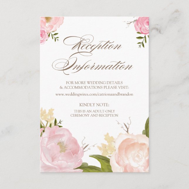 Romantic Watercolor Flowers Reception Card (Front)