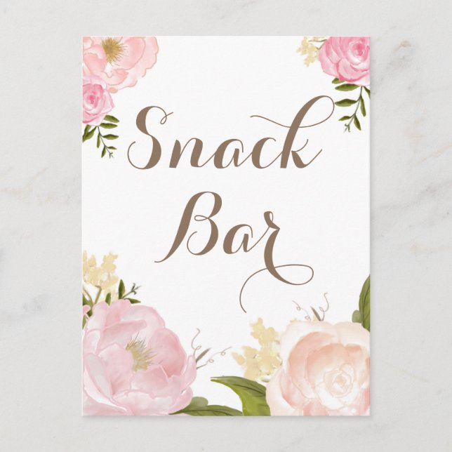 Romantic Watercolor Flowers Snack Bar Sign Postcard (Front)