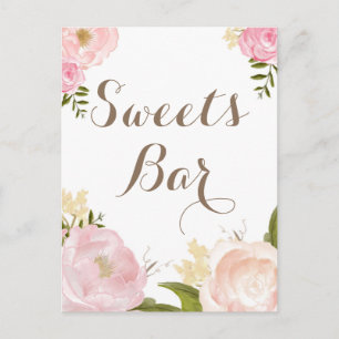 Romantic Watercolor Flowers Sweets Bar Party Sign Invitation Postcard