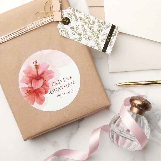 Romantic Watercolor Flowers Wedding Favour Classic Round Sticker (Gifting)