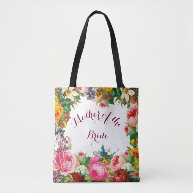 Romantic Watercolor Flowers Wedding Favour Tote Bag (Front)